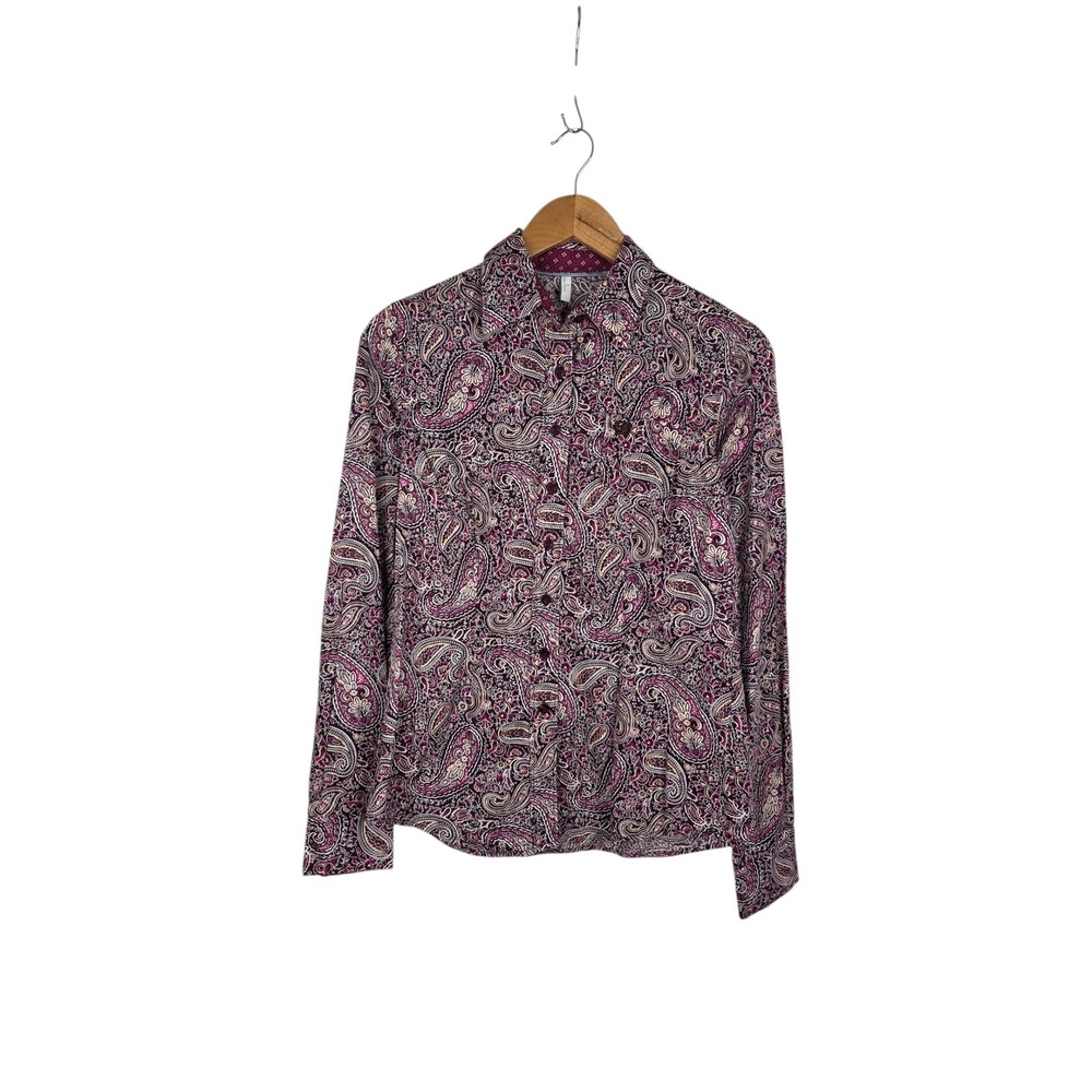 Cinch Womens Small Paisley Button Down Longsleeve Shirt  Purple Cotton Western